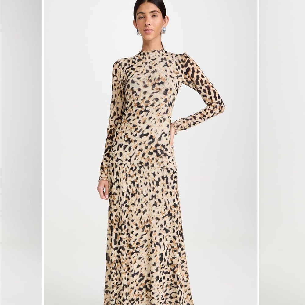 RESA Cream and Brown Mock Neck Sheath Dress